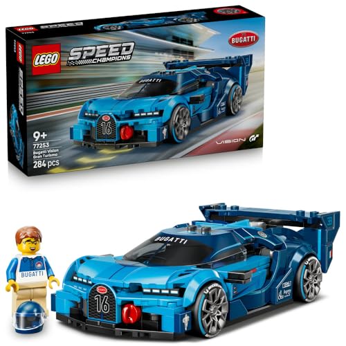 LEGO Speed Champions Bugatti Vision GT Hyper Sports Car Toy - Model Kit w/a Collectible Driver Minifigure - Gaming Gift Idea for 9+ Year Old Boys & Motorsport Fans - 77253