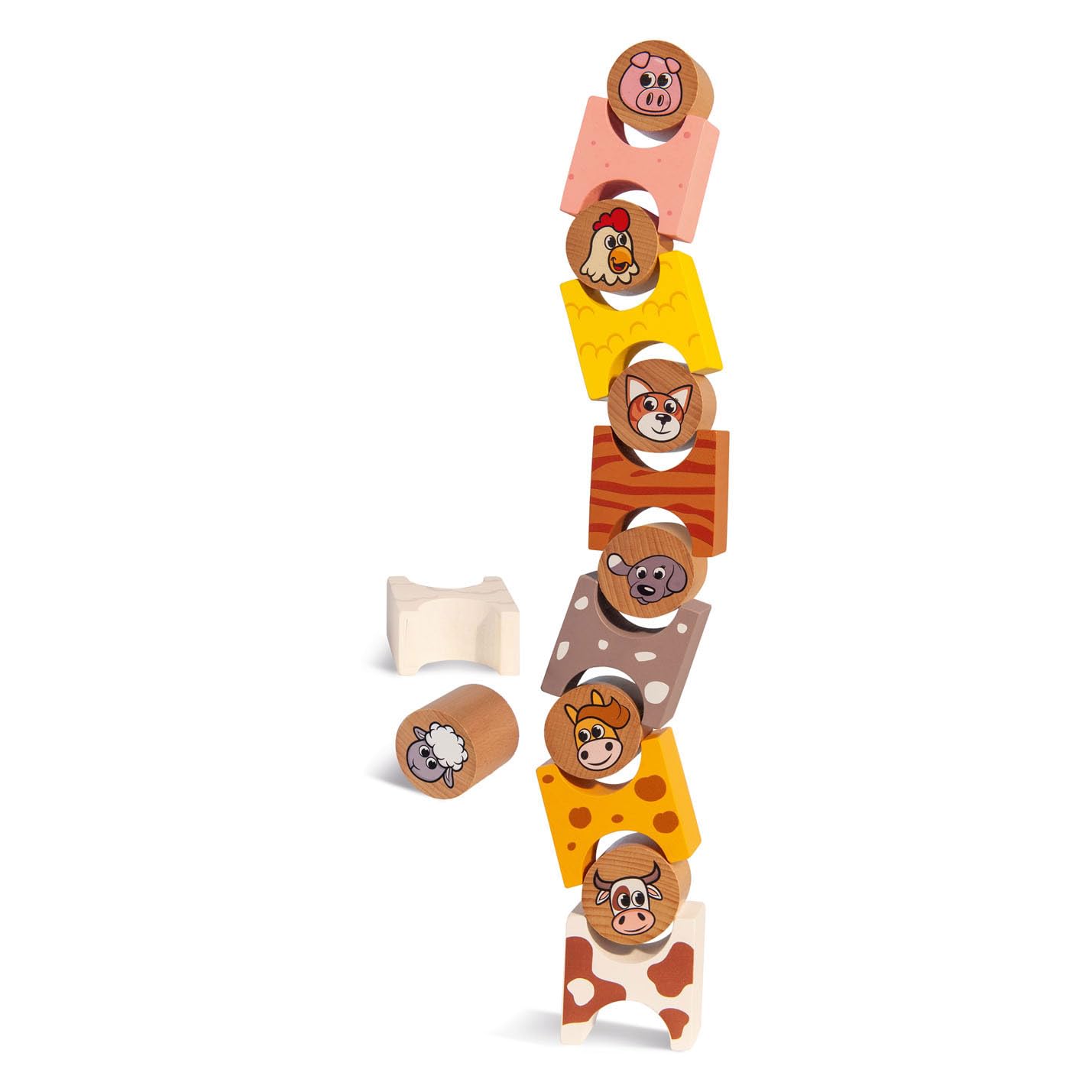 Eichhorn - Stacking game farm, stacking animals to match the fur pattern, 54 cm high, 14 pieces, made from 100% FSC certified beech wood, from 2 years