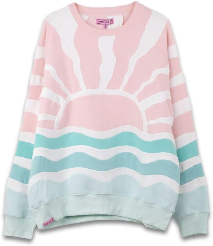 Simply Southern Patchwork Crew Sweatshirt, Sun and USA, Long Sleeve Pullover