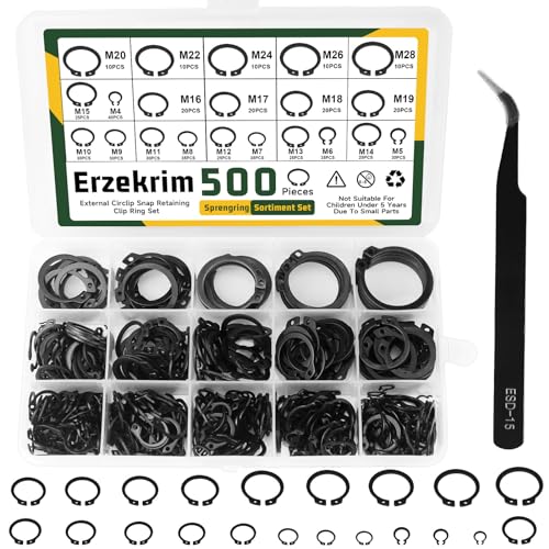 C-clips Circlips Assortiment 500 Pcs 21 Tailles Circlips Kit noir pour pièces Mécani ques, Fenêtres, Voitures, Roulements etc avec Boîte en Plastique