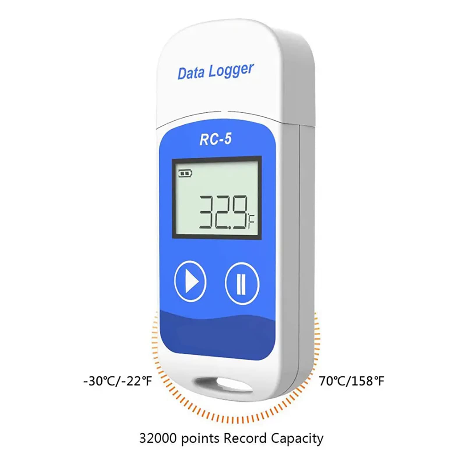 Cyfrowy Rejestrator Danych Temperatury, Wielofunkcyjny Rejestrator Temperatury Z Wyświetlaczem LCD, -30°C~70°C Zakres Temperatur I Pojemność Danych 32000, Dla Logistyki I Transportu
