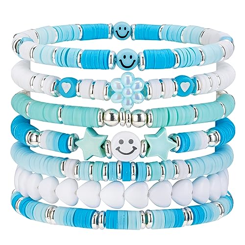 Besydec Jewelry,Heishi Surfer Bracelet Set,Preppy Stuff,Charm Beaded Bracelets,Aesthetic Gifts for Women