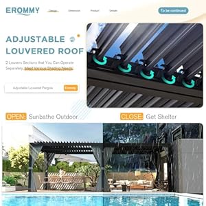 Erommy12x20ftlouveredpergolaoutdoorsunshadeshelterwithaluminumframeandadjustablemetalrainproofroofforgardenpatiocurtainsandnettingincludedgrayblack Urban Country Home Decor Erommy 12x20ft louvered pergola outdoor sun shade shelter with aluminum frame and adjustable metal rainproof roof for garden patio curtains and netting included gray black urban country home decor