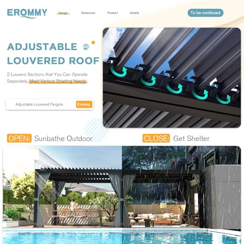 Erommy12x20ftlouveredpergolaoutdoorsunshadeshelterwithaluminumframeandadjustablemetalrainproofroofforgardenpatiocurtainsandnettingincludedgrayblack Urban Country Home Decor Erommy 12x20ft louvered pergola outdoor sun shade shelter with aluminum frame and adjustable metal rainproof roof for garden patio curtains and netting included gray black urban country home decor