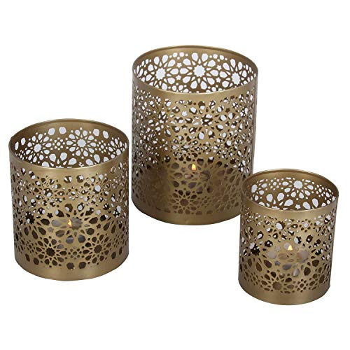 Casa Moro Marokkanische Windlichter 3er Set Navin aus Metall in Antik-Gold Look | 3 runde Kerzenhalter | Orientalische… – Bild 6