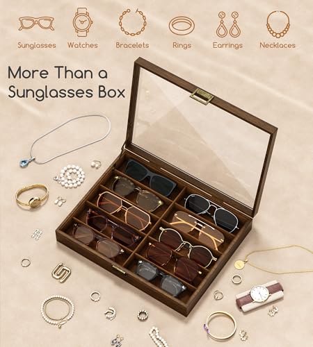 Image of NEWLOOP 10 /20 /30 Wooden Pattern Sunglass Organizer Multiple Pairs of Eyeglass Ultra-thin Frame Storage Box for Women Men