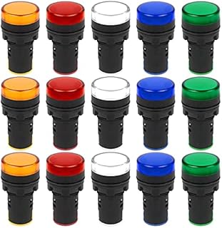Iyowei 15 PCS Indicator Light, LED Flush Panel Mount LED Pilot Signal Light Panel Indicator Bulbs Signal Lamp, 22 mm, 220-230 V, Red/Green/Blue/Orange/White