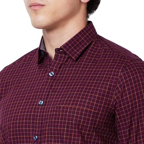Image of Colorplus Men's Pure Cotton Checks Pattern Tailored Fit Spread Collar Full Sleeve Casual Shirt