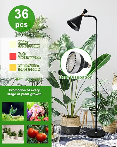 Arikashin Standing Plant Grow Light, LED Growing Light Full Spectrum for Indoor Plants，4/8/12H Timer, Flow Grow Light for Tall Large Indoor Plants — view 2