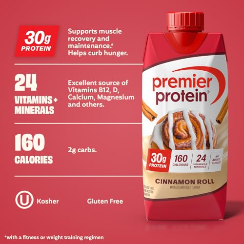 Image of Premier Protein Shake, Cinnamon Roll, 30g Protein, No Added Sugar, 24 Vitamins & Minerals to Support Immune Health, 11 fl oz, 4 Pack