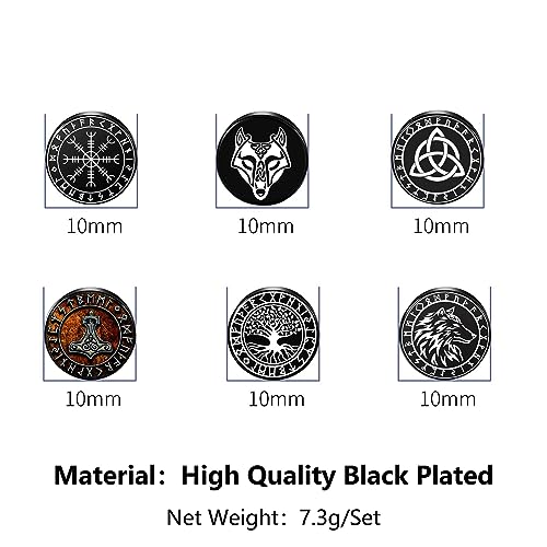 SIISPRI 6Pairs Norse Viking Stud Earrings Mens Earrings Set Hypoallergenic Surgical Stainless Steel Viking Runes Round Circle Button Stud Post Earrings 10MM3