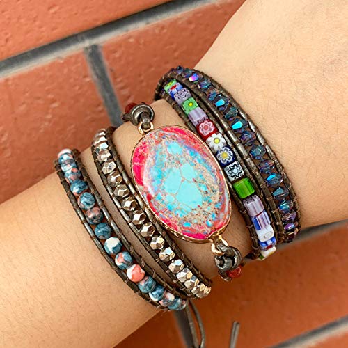 ZOSOJONA Boho Handmade Natural Stone Wrap Bracelets Turquoises Crystal Beads Bracelet Jewelry2