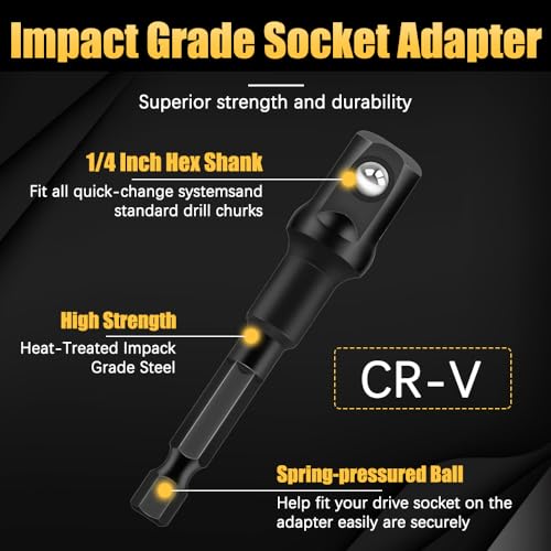 Image of 6PCS Impact Grade Socket Adapter Set, 1 /4 inch, 3 /8 inch, 1 /2 inch Drive Drill Socket Adapter, Premium Cr-V Socket Driver Adaptor, Hex Shank Driver Socket Adapter for Cordless Drill, Screwdriver, Power Drill