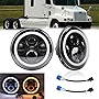 AMUNIESUN Pair 7inch Compatible with Jeep Wrangler JK TJ LJ CJ Chevy Dodge Headlight LED Halo Angel Eye White DRL Amber Turn Lamps