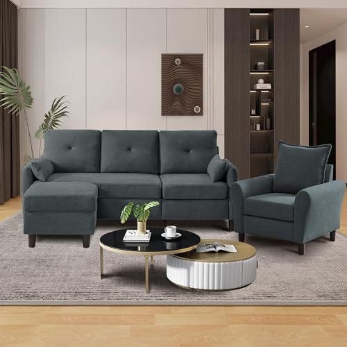 Portaforta Sectional Sofa Set, 77" Convertible Sofa and Accent Chair,