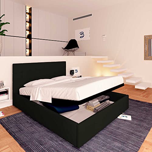 Baldiflex Einzelbett mit Aufbewahrungsbox Dublin aus Kunstleder, Lattenrost für Einzelbetten 160 x 200 cm, elegantes Kopfteil, Schwarz – Bild 8