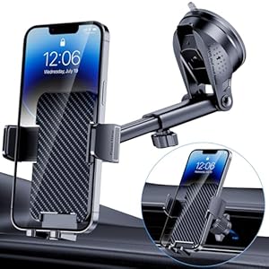Phone Holder Car [Military-Grade Suction] Universal Car Phone Holder [Thick Case Friendly] Automobile Accessories Dashboard Air Vent Windshield Phone Mount Fit for iPhone Android Smartphones