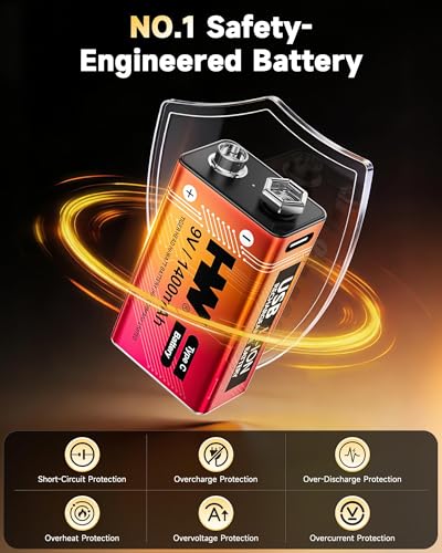 HW 9V Batteries 1400mAh 4 Pack, USB-C Lithium for Smoke Detectors - image 5