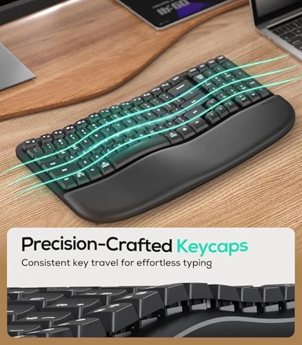 Nulea RT08 Wave Keys Wireless Ergonomic Keyboard with Cushioned Palm Rest, 2.4GHz Ergo Cordless USB Computer Keyboard, Comfortable Natural Typing, for Laptop, Mac, Windows Black - Image 4