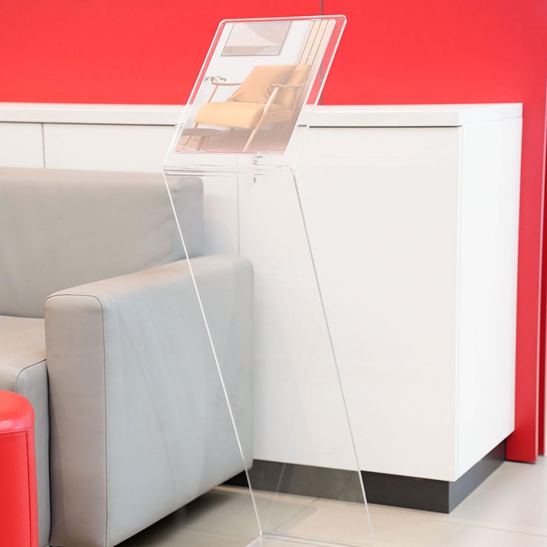Danieli Store - Atril de Metacrilato Transparente con Bolsillo para Comunicaciones A4 - Expositor de Atril de Suelo Porta Menu - Atril de Interior