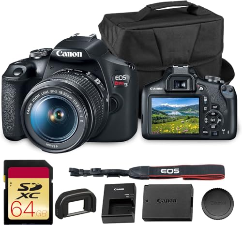 Canon EOS Rebel T7 bundle with shoulder bag and 64GB card, a complete starter kit for photography beginners