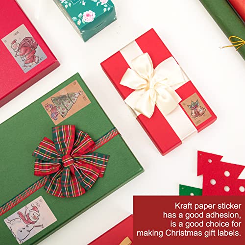 Fantercy 250 peças Adesivos Kraft de Natal Etiquetas adesivas de presentes de Natal 6 estilos Presen