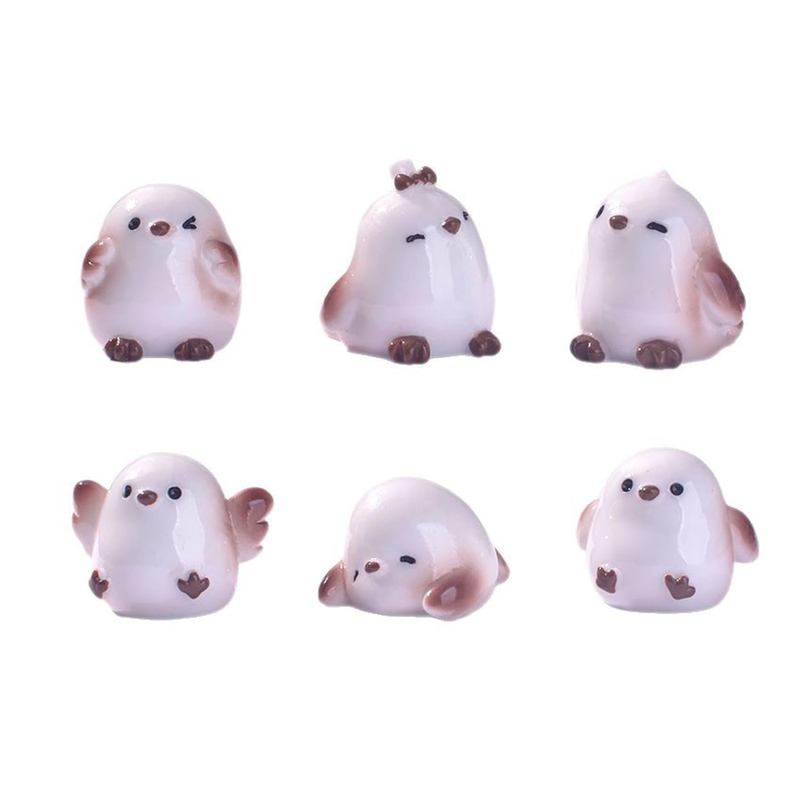 COOLHOOD 6Pcs Miniature Resin Tit Bird Figurines Decorations Cartoon Animal Statues for Car Dashboard Desk Displays and Project Resin Desktop Figurine