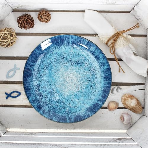 MamboCat Marina 6er Set Speiseteller I Ø 27cm I blaue Porzellan-Essteller mit maritimem Design für 6 Personen I Ozean-Dekor, Gischt I große Teller für Hauptmahlzeiten, zum Grillen & Co