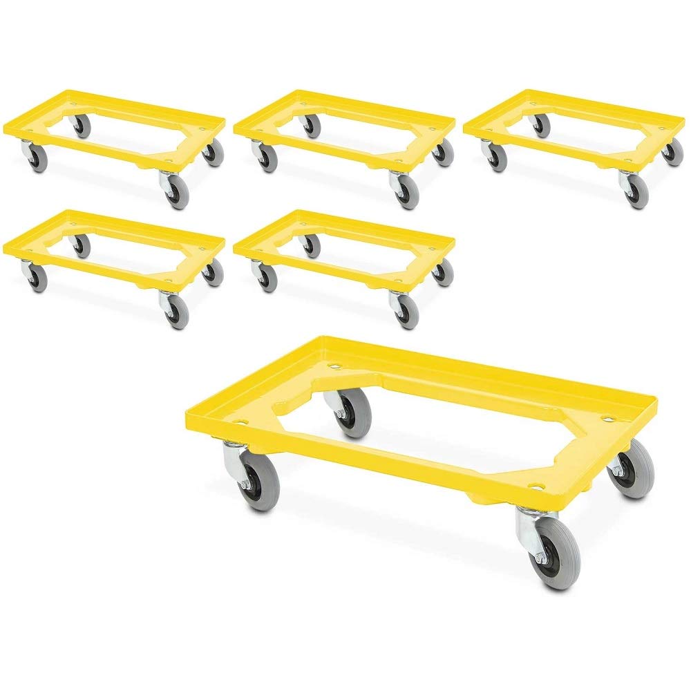 BRB Spar-Set, 6X Transportroller mit Flüsterrollen, für Behälter 600x400 mm oder 2X 400x300 mm (Gelb)