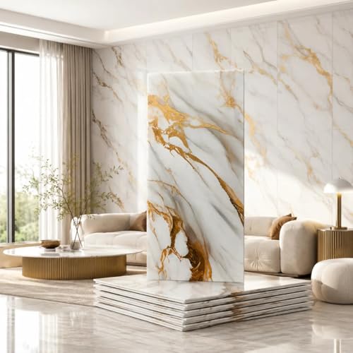 LCC Peel and Stick Wall Panels, Marble Look Backsplash Panels, Lightweight Wall Covering for Kitchen, Bathroom, Living Room & Bedroom (20, Luxury Gold Vein Marble)