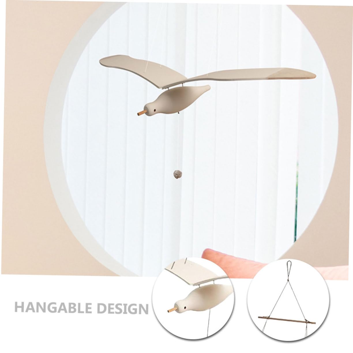 Decorazione da Appendere per Uccelli in Legno Bianco Corda di Canapa, Design Unico e Finitura Accurata, per Soggiorno e Celebrazioni in Casa