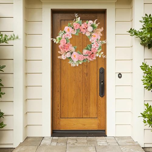 Corona de puerta de primavera artificial sin mantenimiento con luz LED 4