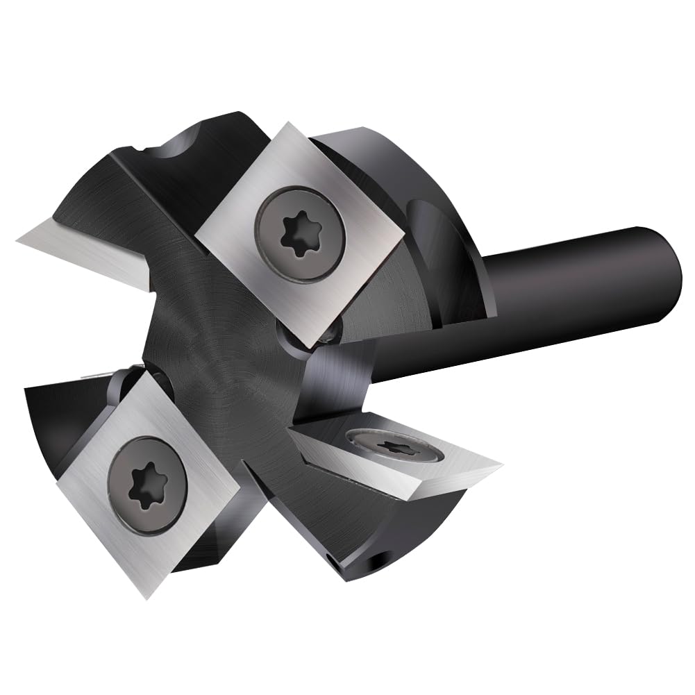 Planfräser 8mm Schaft CNC Holzfräser 38,1 mm Schnittdurchmesser Planfräser für Oberfräse mit 4 austauschbaren HM-Wendeplatten 12 x 12 mm, Fräser zum Planfräsen, Nutfräsen und Kantenfräsen