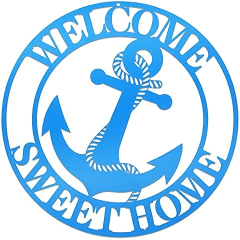 Resama 11-Inch Metal Nautical Anchor Wall Art, WELCOME Sign Wall Hanging Decor for Living Room Bedroom Office Porch and Door (Blue) Cover