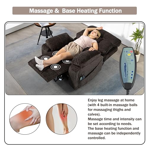 4 OKIN Motor Power Lift Recliner Chair for Elderly Adults Extra Large Lay Flat Recliners with Massage Heat, Adjustable Head-Back-Lumbar-Leg-Support, Extended Footrest, 2 Cup Holders