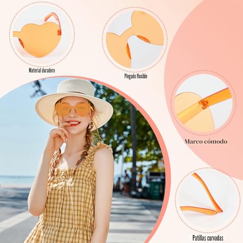 Miniatura 2 de 16 Pares De Gafas De Sol Sin Montura En Forma De Corazón, Gafas Despedida De Soltera, Económica Gafas De Sol Transparentes De Color Caramelo, Para Regalos De Despedida De Soltero, Cumpleaños, Hawái