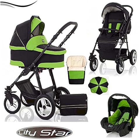 18 teiliges Qualitäts-Kinderwagenset 5 in 1"CITY STAR" in 35 Farben Cover