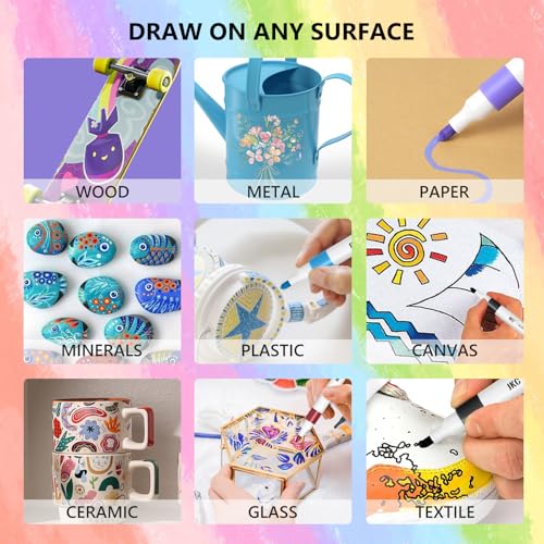 JKC 48 Colors Acrylic Paint Markers Set, Acrylic Paint Pens with Medium Tip for Kids Adults, Acrylic Markers for Rock Painting, Pumpkin, Stone, Canvas, Wood, Paper, Glass, Ceramic, Fabric, Plastic Egg