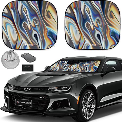 Autoamerics 2-Piece Windshield Sun Shade - Chrome Liquid Foldable Car Front Window Sunshade for Most Cars SUV Truck Heat Blocker Visor Protector Blocks Max UV Rays and Keeps Your Vehicle Cool - Small