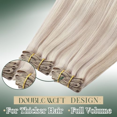 Image of Ugeat Real Human Hair Clip in Extensions Highlights 22 Inch 7pcs 120g | Real Hair Extensions Clip in Human Hair , Easy to Apply , Ash Blonde Highlights Bleach Blonde