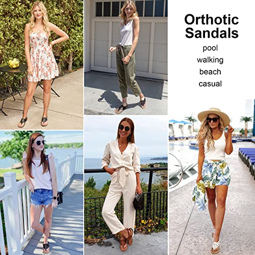 Athlefit Women's Arch Support Orthotic Sandals Comfortable Walking Orthopedic Black Thong Sandals Size 10 #TOP6