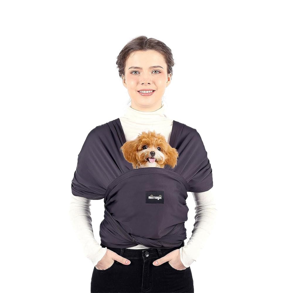 NATUYA Hundetragetasche, leichte freihändige Welpen-Tragetasche, Anti-Angst-Katzenschlinge, größenverstellbar, Premium-Hundetragetasche, Sling Warp (Drak Grey)
