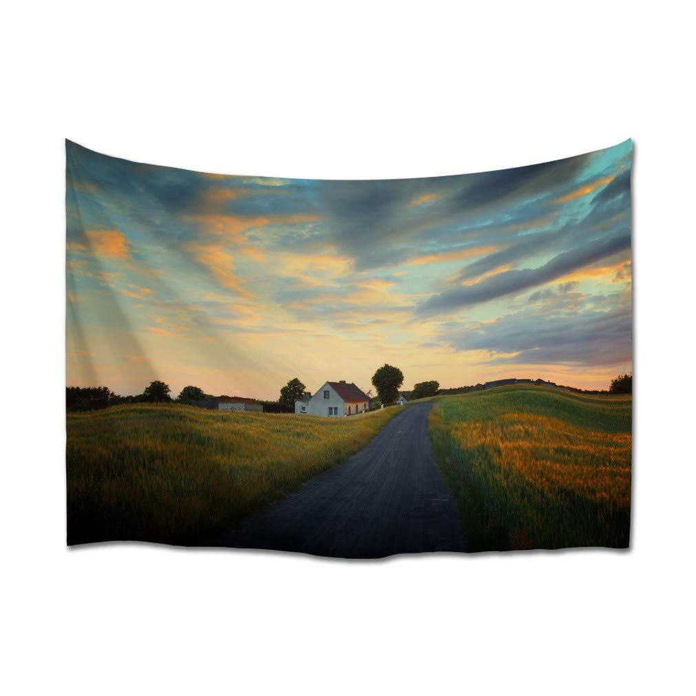 Tapisserie murale art psychédélique et mandala paysage rural A.Monamour