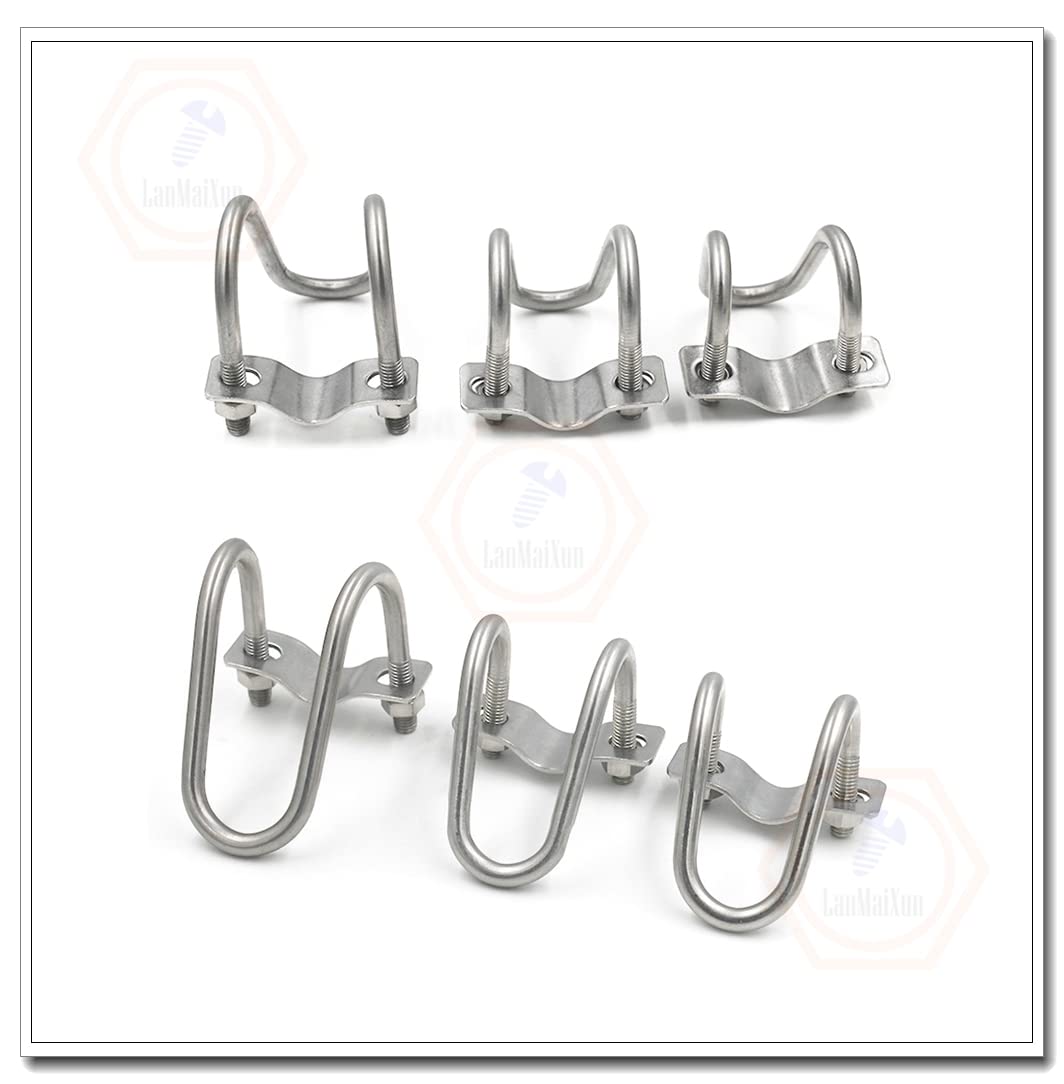 2 Set M8×60mm×25mm Double U Shape Bolts 304 Stainless Steel Round U Bolts with Nuts and Plates,Cross Fixing of Pipe Fittings