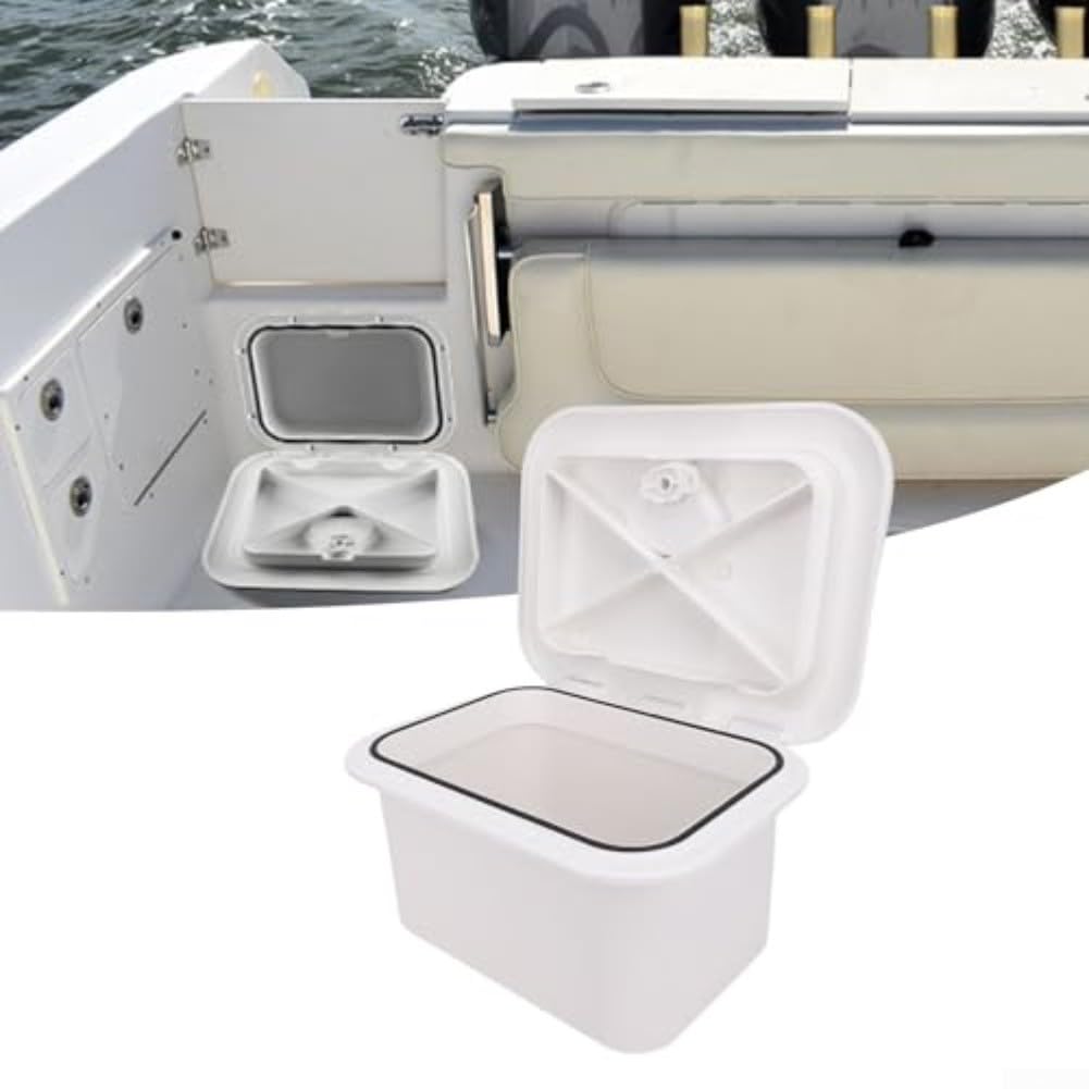 Marine Deck Caja de almacenamiento de 37,5 x 27 x 17,5 cm ABS cubierta de escotilla de barco integrada con tapa de sellado resistente al agua para cebo de pesca y aparejos, compatible con yates