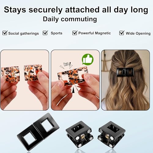 Image of 2 Pcs Hair Clutchers for Women, Magnetic Hair Clip, 2-in-1 Section Clips for Hair Styling, Daily Use and Professional Salon Clutcher Hair Accessories, Black Brown Print Hair Claw Clips (Rectangular Brown Leopard Print and Black)
