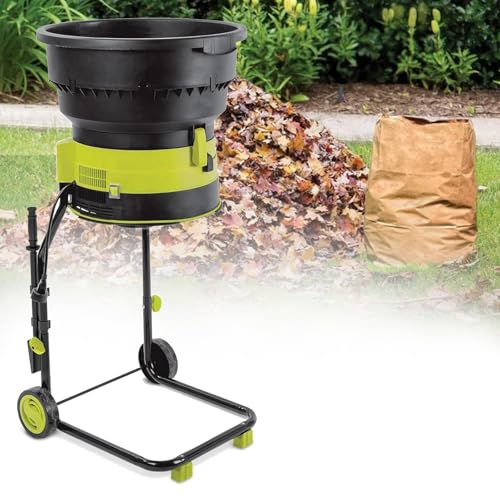 Trituradora de hojas eléctrica con cable,trituradora de jardín portátil sin cuchillas con ruedas,trituradoras y astilladoras de 8000 rpm con bolsa recolectora,60mpowercord