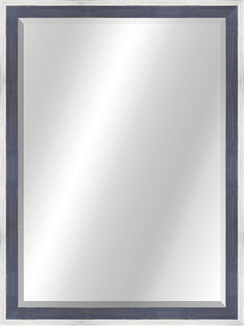 Craig Frames White and Dark Blue Wall Mirror for Bathroom, Living Room, Vanity, Horizontal or Vertical Wall Hanging, 22x28 Inch