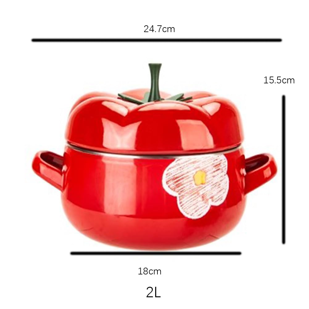 Pentola Di Smalto Di Pomodoro, Pentola Di Zuppa Di Smalto Artistico, Pentola Di Cottura Per La Casa, Superficie Liscia, Adatta Per Una Varietà Di Stufe, Pulizia Rapida,2l