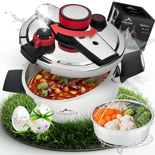 𝐅𝐚𝐥𝐤𝐞𝐧𝐬𝐭𝐞𝐢𝐧 Schnellkochtopf 4l [𝐕𝐚𝐫𝐢𝐚𝐧𝐭𝐞 𝐦𝐢𝐭 𝐆𝐚𝐫𝐤𝐨𝐫𝐛], geeignet für alle Herdarten  Pressure Cooker mit Kochzeitsignal | Dampfkochtopf mit 2 Kochstufen